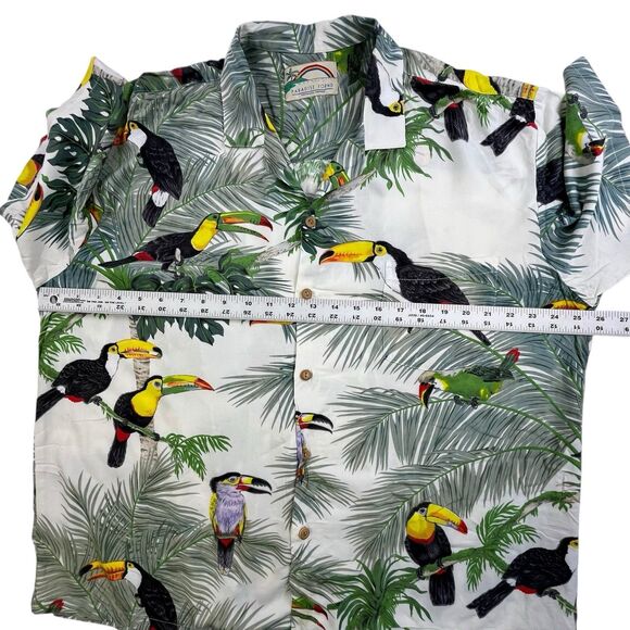 Vintage Paradise Found Hawaiian Shirt Mens Large Toucan Bird Palm All Over Print - Picture 8 of 9